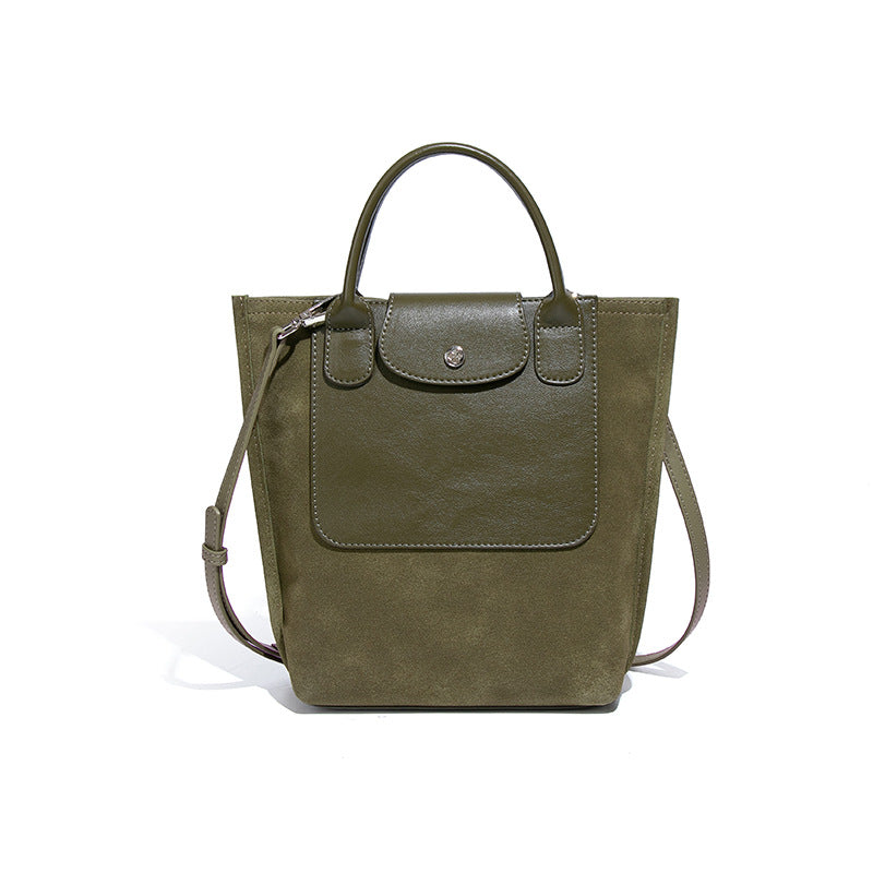 Borsa a secchiello monospalla con cuciture in pelle scamosciata da donna