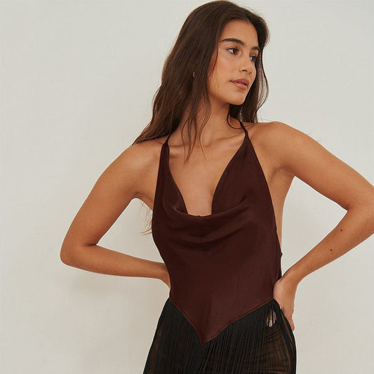 Gilet con bretelle a nappa con colletto a sbuffo in tinta unita da donna