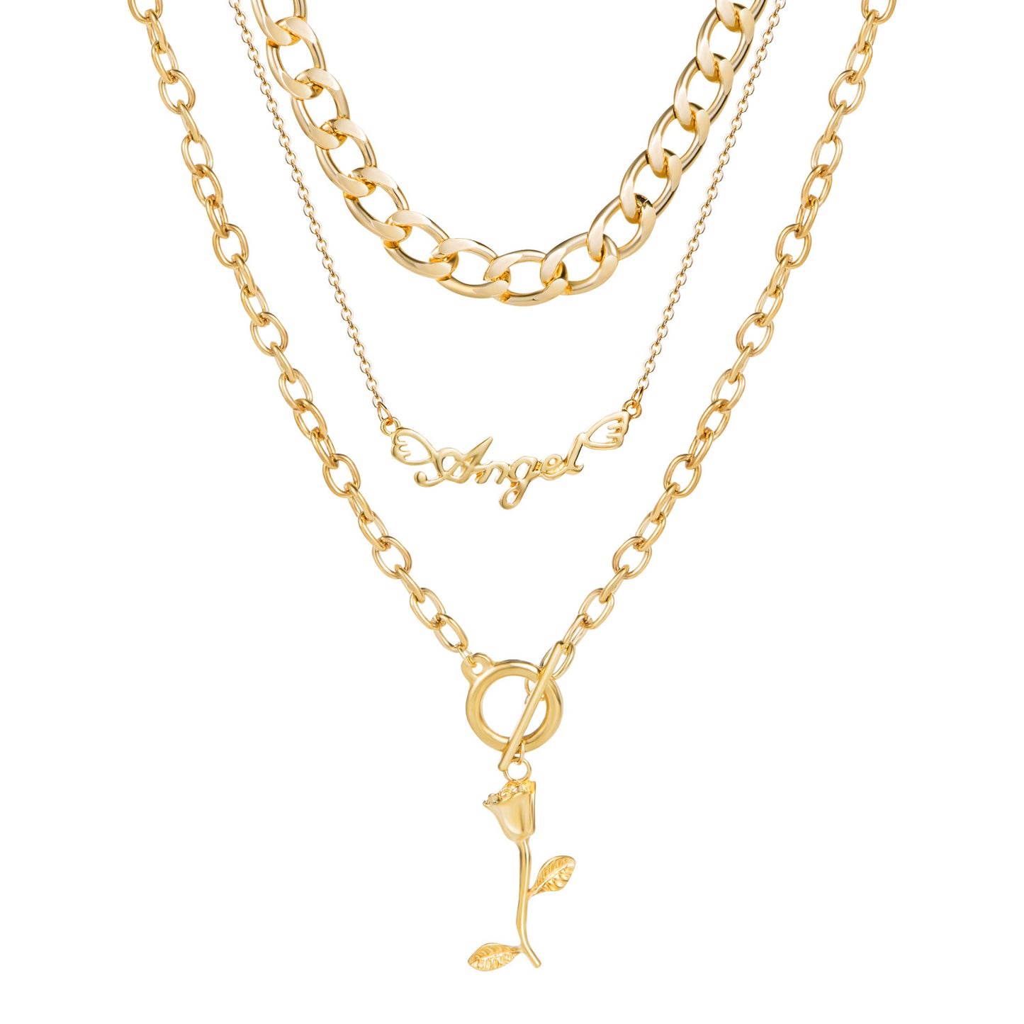 Collana con fibbia OT a 3 strati in metallo retrò a strati rosa