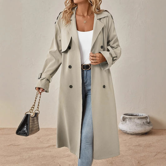 Trench con cintura in stile europeo e americano da donna con alto senso