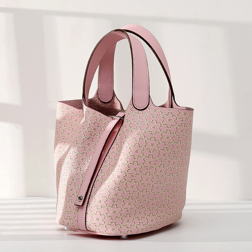Cowhide Painted Vegetable Basket Portable Women's Bag Adjustable Shoulder Strap