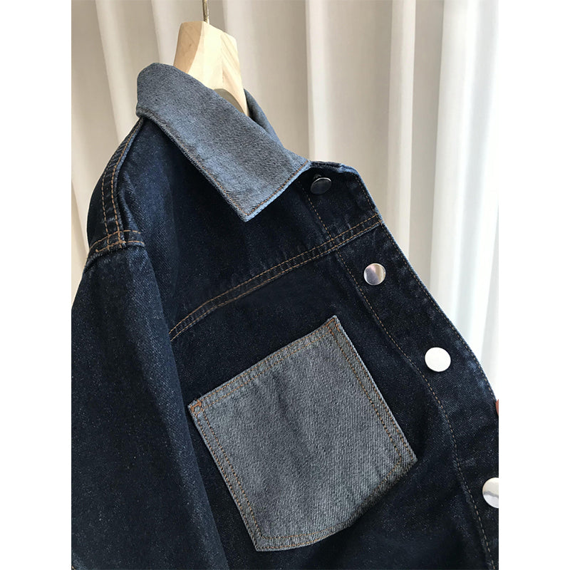 Cappotto in denim retrò con colori a contrasto, design da donna