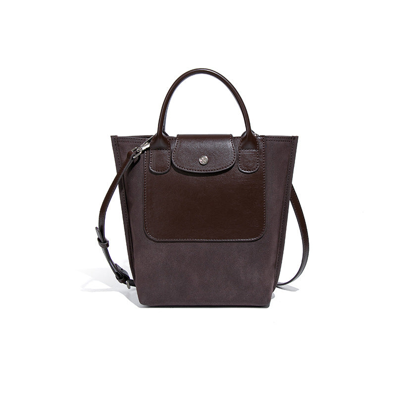 Borsa a secchiello monospalla con cuciture in pelle scamosciata da donna