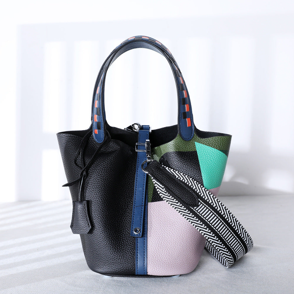 Cowhide Painted Vegetable Basket Portable Women's Bag Adjustable Shoulder Strap