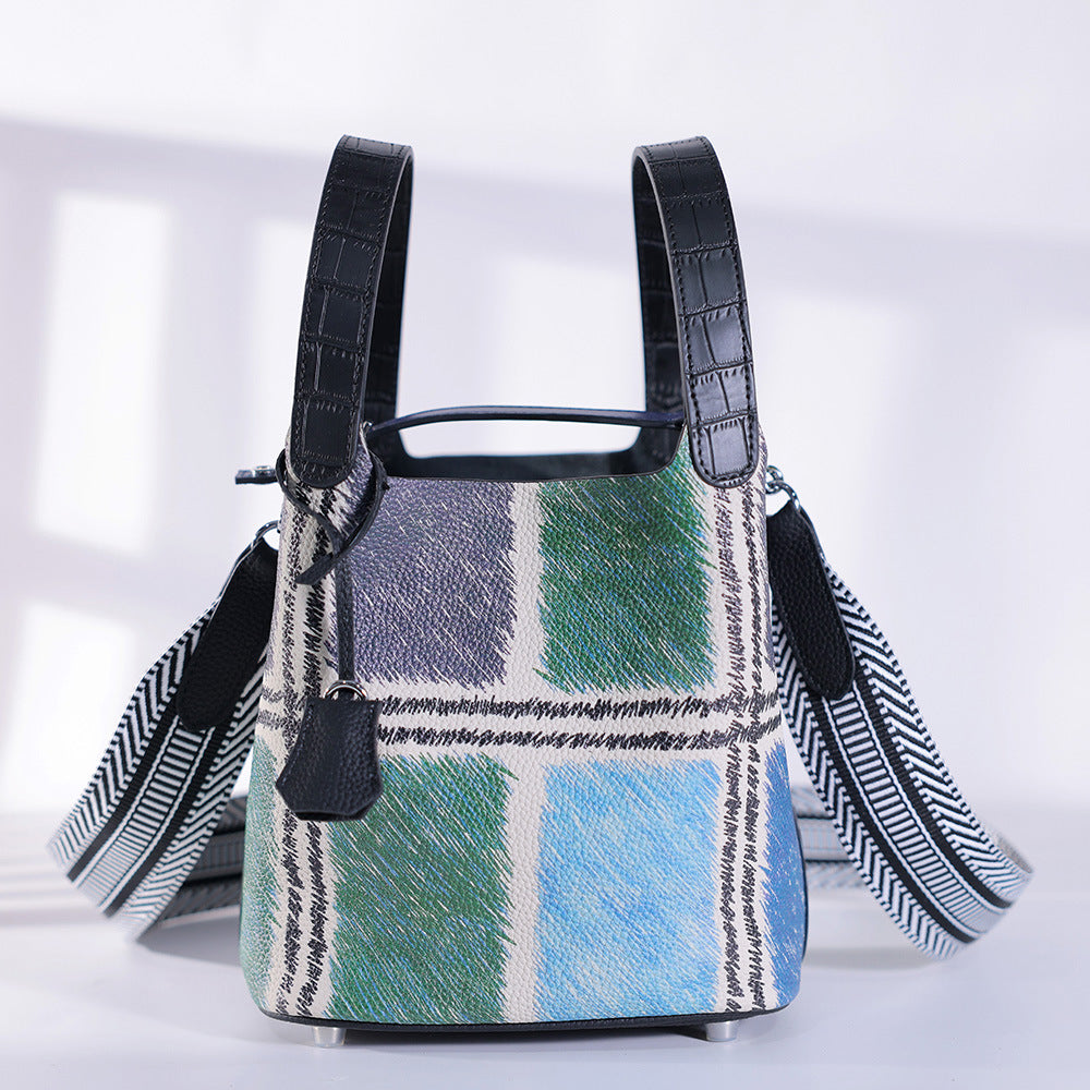 Cowhide Painted Vegetable Basket Portable Women's Bag Adjustable Shoulder Strap