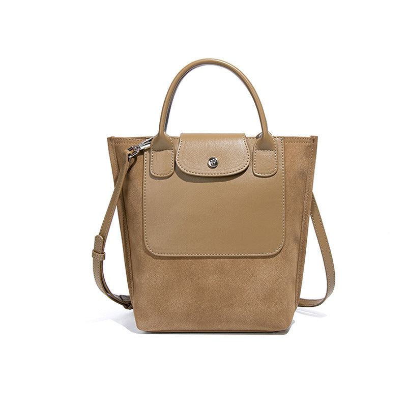 Borsa a secchiello monospalla con cuciture in pelle scamosciata da donna
