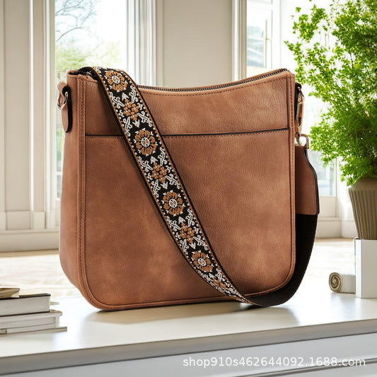 Borsa a tracolla retrò tinta unita con nastro abbinato