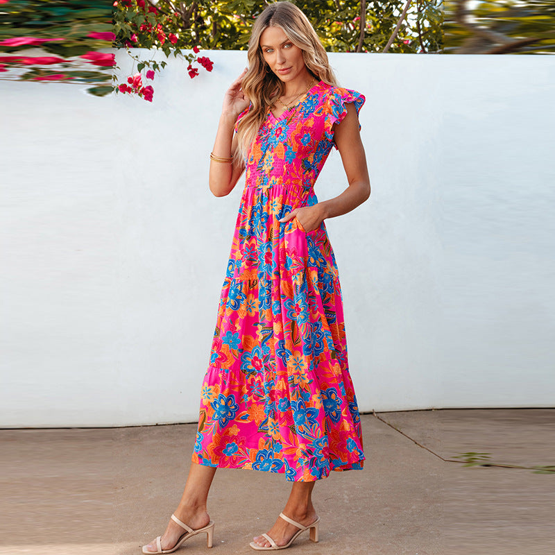 Abito senza maniche con stampa floreale alla moda da donna