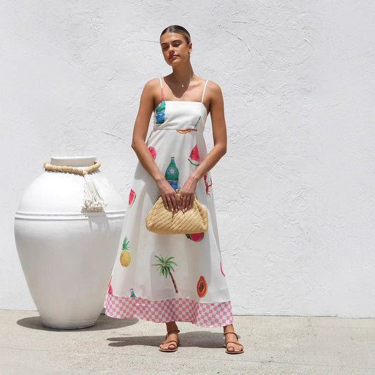 Abito casual con scollo a V e ampio stile da vacanza