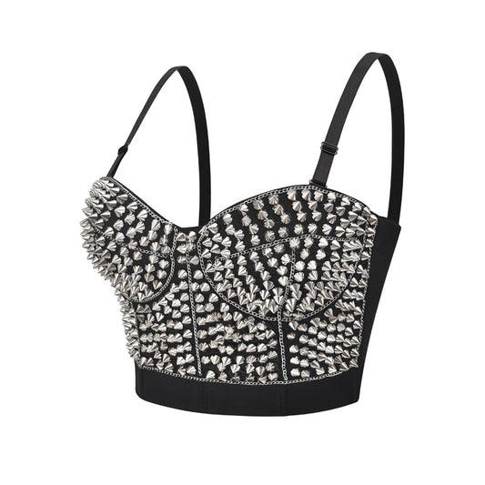 Reggiseno con spalline sottili e perline fatto a mano, nuova catena punk