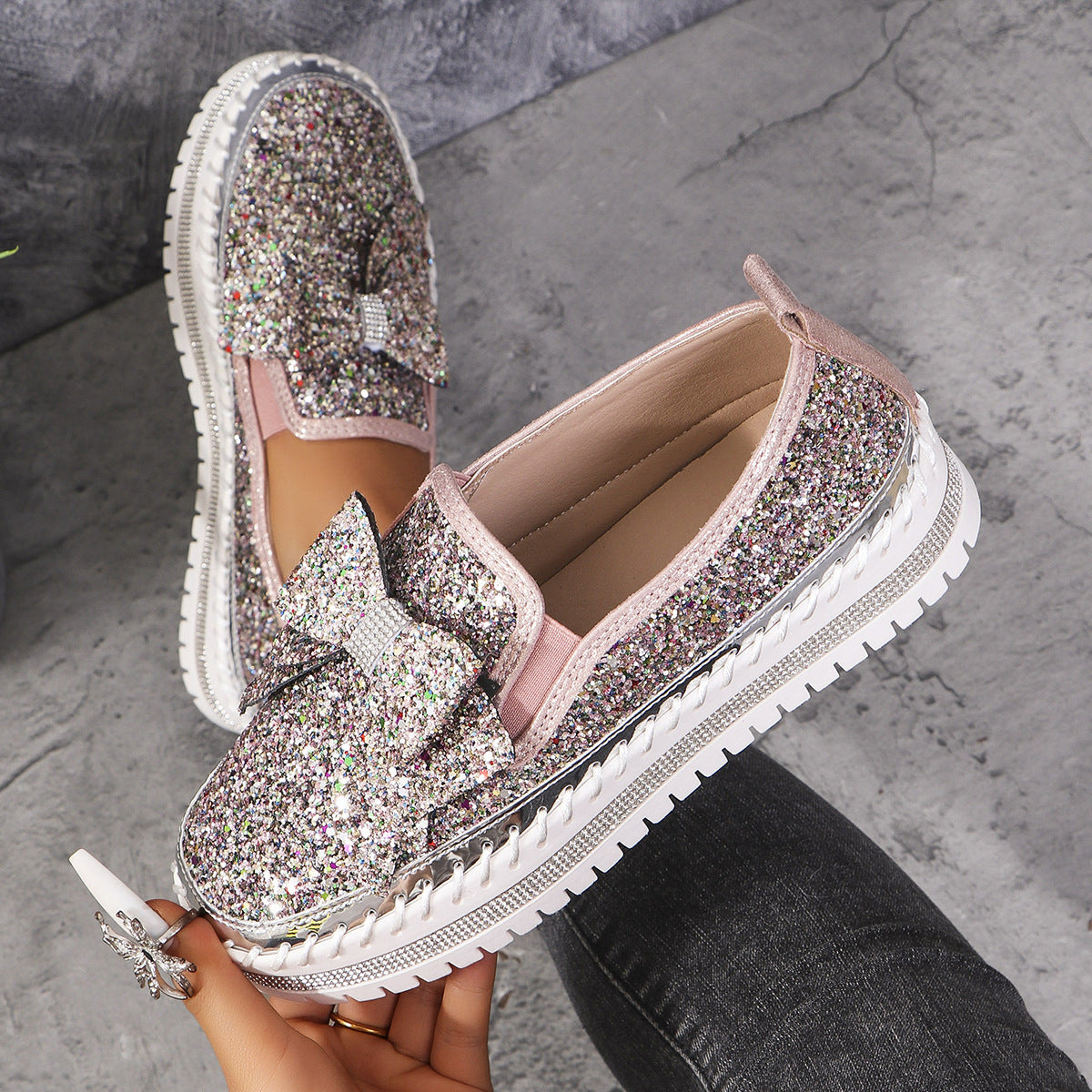 Mocassini con plateau e strass taglie forti da donna