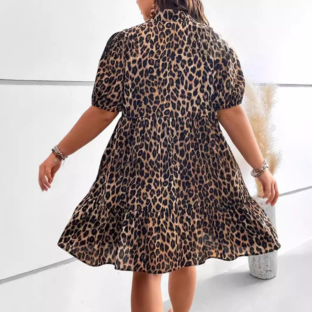 Sleeveless Leopard Tied V-neck Elegant Dress