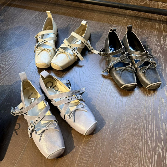 Pig Nose Mary Jane Schuhe Retro Square Head Ballettschuhe