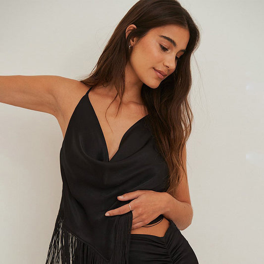 Gilet con bretelle a nappa con colletto a sbuffo in tinta unita da donna