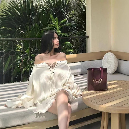 Hemd Glockenärmel Locker Langarm Kurzes Kleid