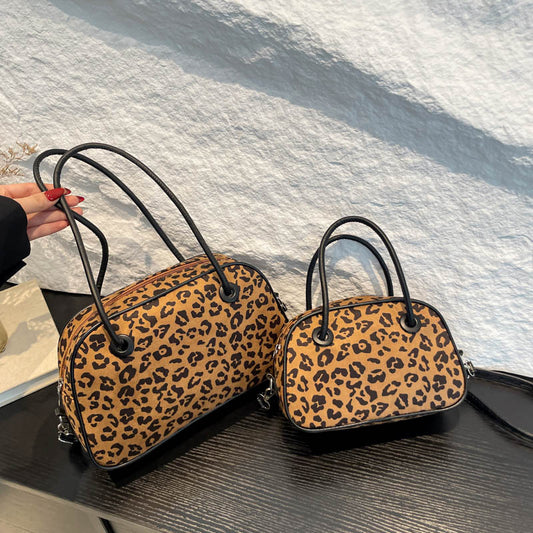 Vintage Bowling-Handtasche mit Leopardenmuster für Damen