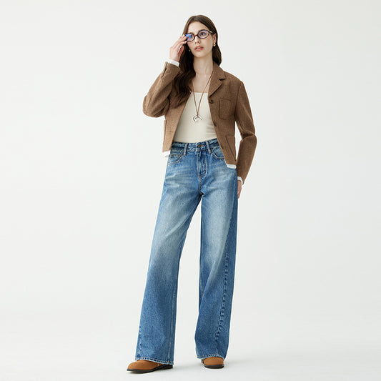 Pantaloni da donna a vita alta con laccetti stretti, dritti, gamba larga, coordinati