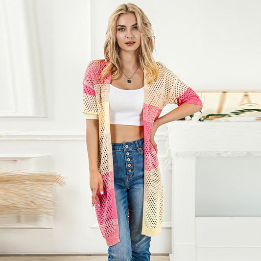 Copricostume da spiaggia lavorato a maglia con filo, stile casual e ampio, con protezione solare, abbinato