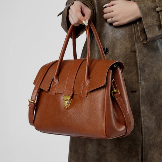 Retro Vera Pelle Portatile Nuova Grande Capacità Valigetta