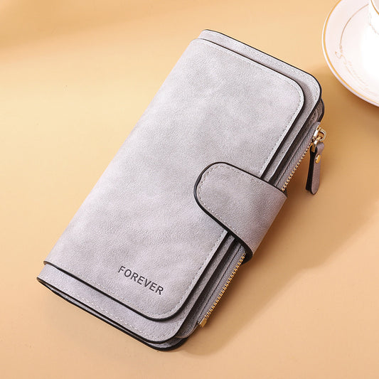 Women's Long Wallet Trifold Matte Leather Clutch