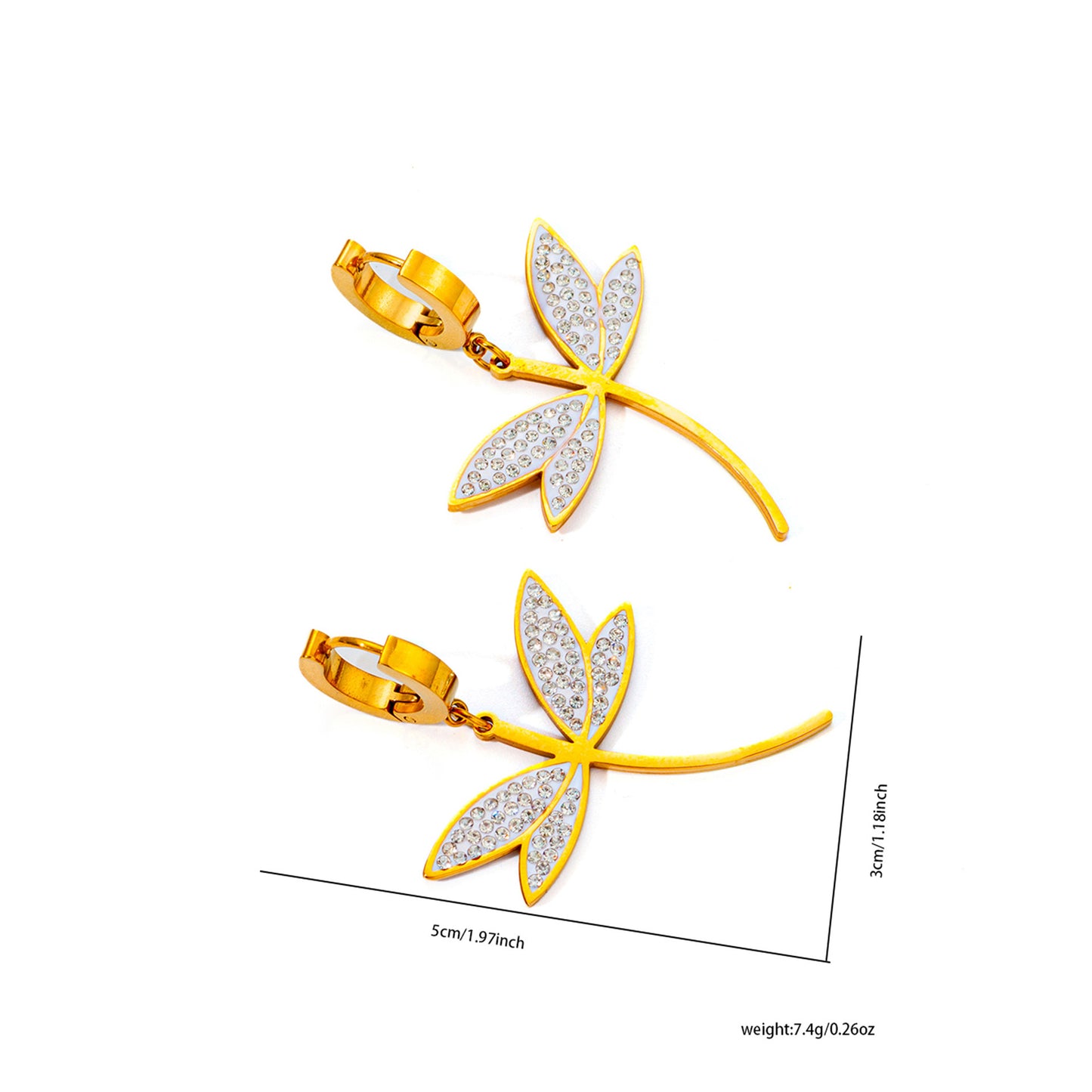 Collana con micro strass e zirconi in acciaio al titanio e libellula