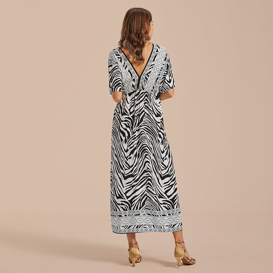 Blusa da spiaggia ampia e larga in cotone zebrato