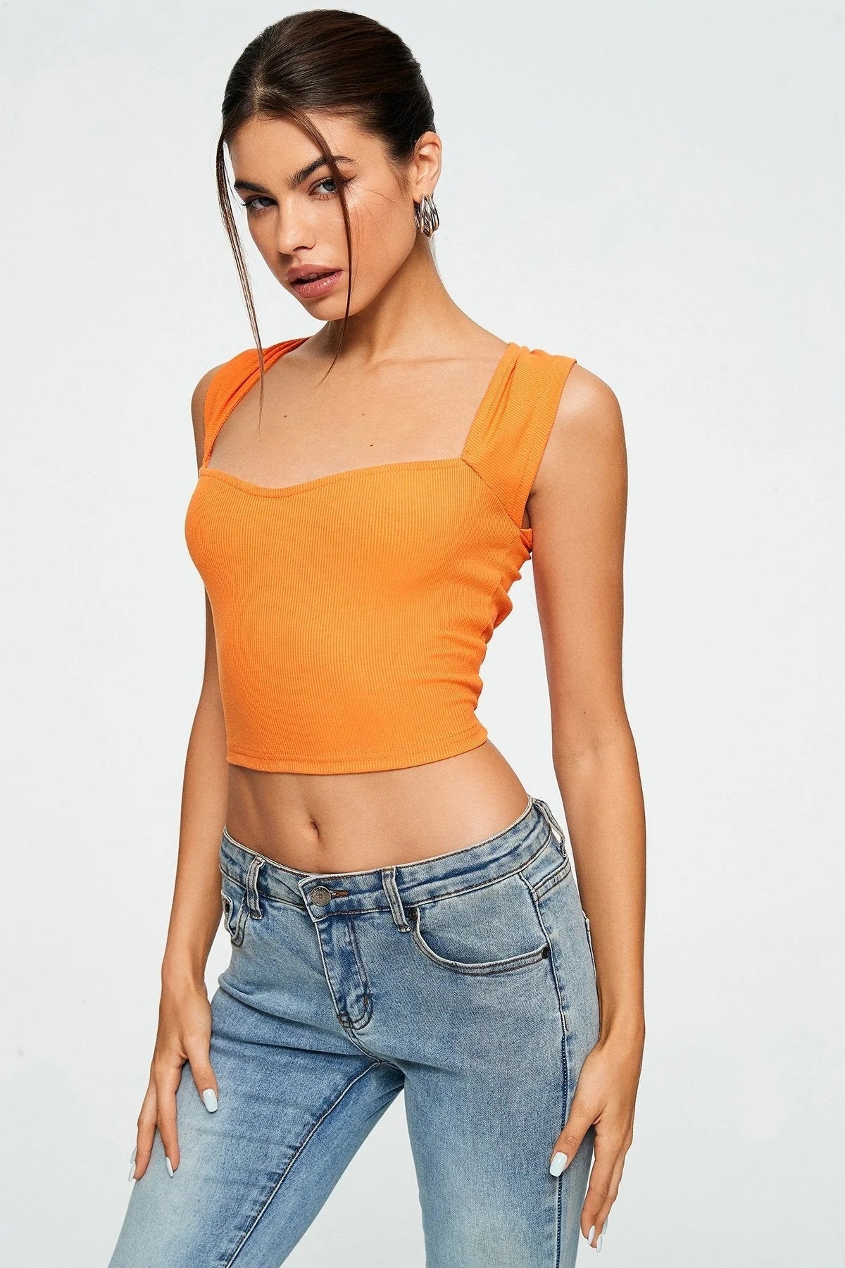 Crop Top Herzausschnitt Einfarbig Gerippt Ärmellos