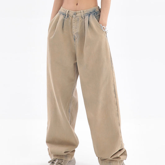 Women's Vintage Washed High Waist Loose Straight Casual Pants