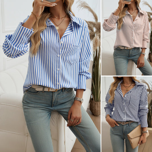 Commuter Cardigan Gestreiftes Langarmhemd