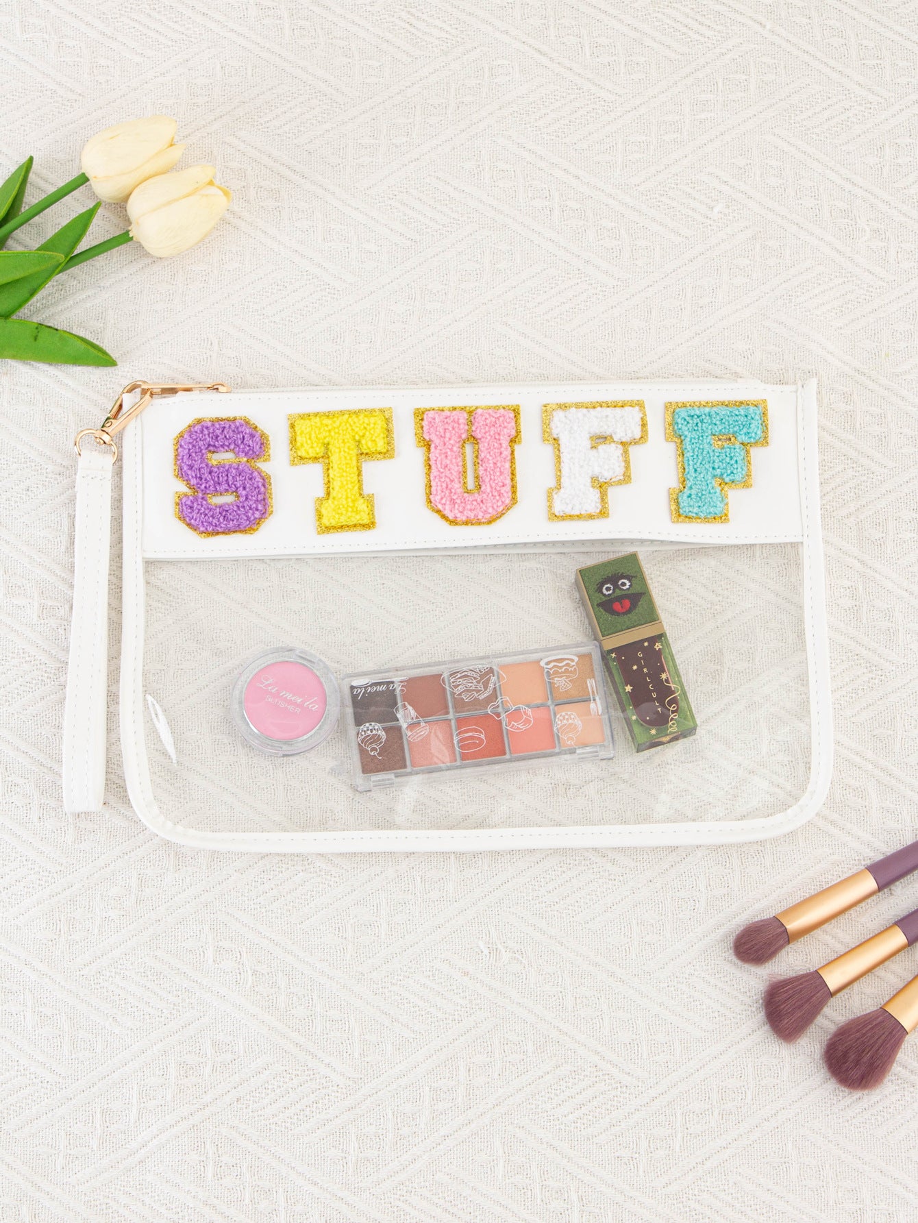 Snack-Aufbewahrungstasche Transparente PVC-Reißverschluss-Stickerei-Schriftzug-Make-up-Tasche