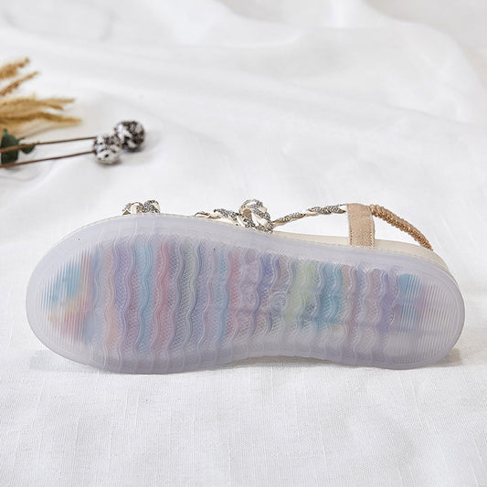 Sandali con cinturino in strass da donna, estate, nuovo stile, versione coreana