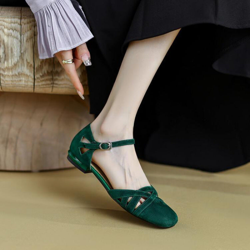 Sandali classici retrò da donna, estivi, con punta tonda e smerigliata, suola morbida e piatta