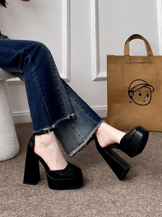 Scarpe Mary Jane bianche con tacco alto e plateau spesso da fata, 12 cm