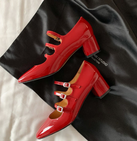 Damen Pumps mit runder Zehenpartie, Schnalle und dickem, mittelhohem Absatz