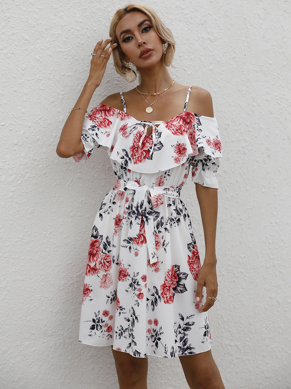 Sling Print One-neck Dress