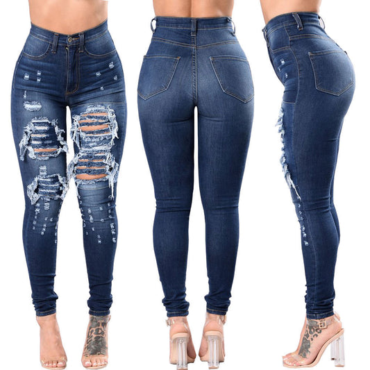 Zerrissene, gewaschene Denimhose für Damen