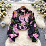 Camicia floreale in tulle retrò francese per donna estate