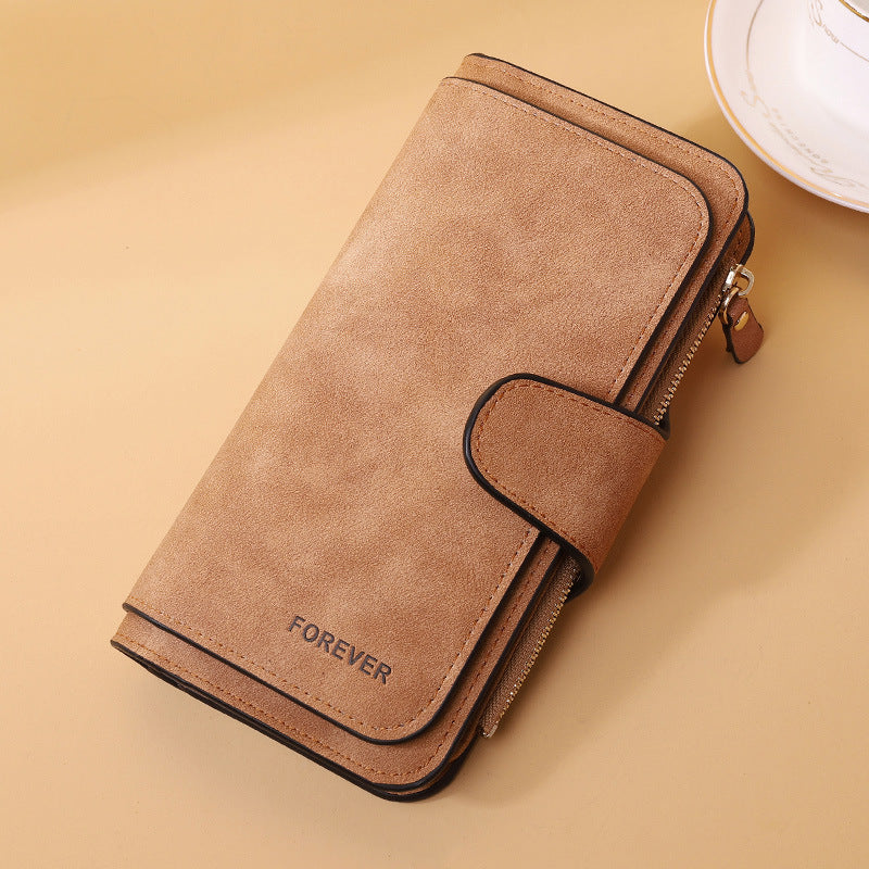Women's Long Wallet Trifold Matte Leather Clutch