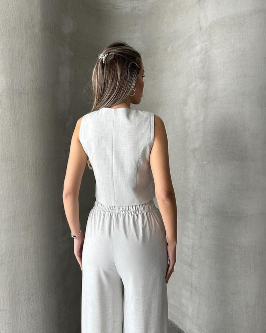 Moda Casual Estate Donna Senza Maniche Gilet Lacci Pantaloni Due Pezzi Set