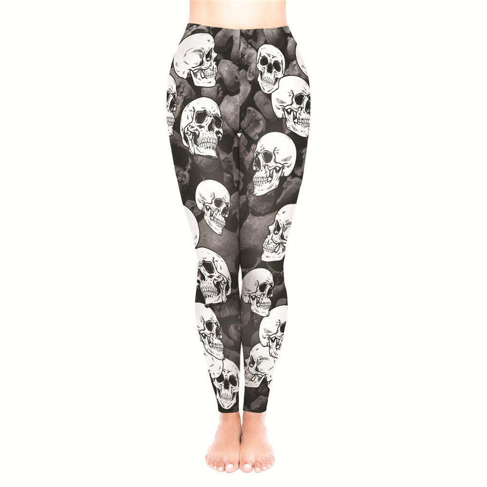 Leggings sportivi a vita alta con stampa teschio gotico