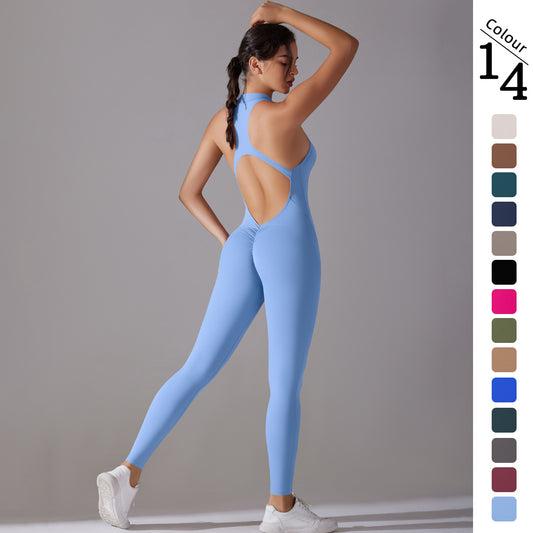 Pantaloni lunghi aderenti con schiena scoperta, tuta da yoga, fitness, corsa, danza, body attillato, abbigliamento sportivo da donna