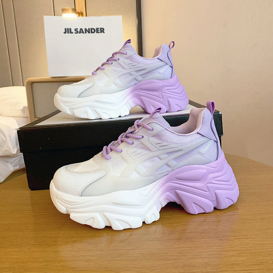 Scarpe da ginnastica con lacci e plateau con paillettes colorate da donna