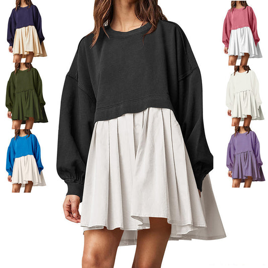 Abito in maglia autunno e inverno nuovo da donna finto due pezzi