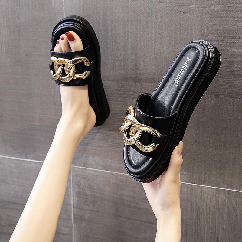 Women's Classic Style Temperament Flip-flops Beige Platform