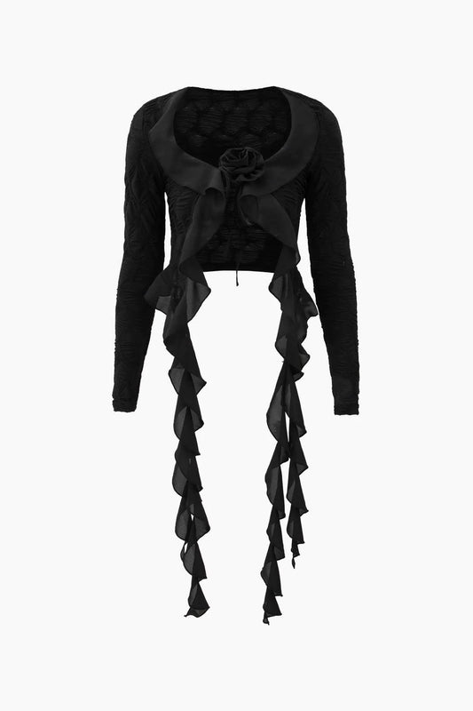 New Sexy Irregular Lotus Leaf Collar Flowers Decorate Long Sleeve Tops