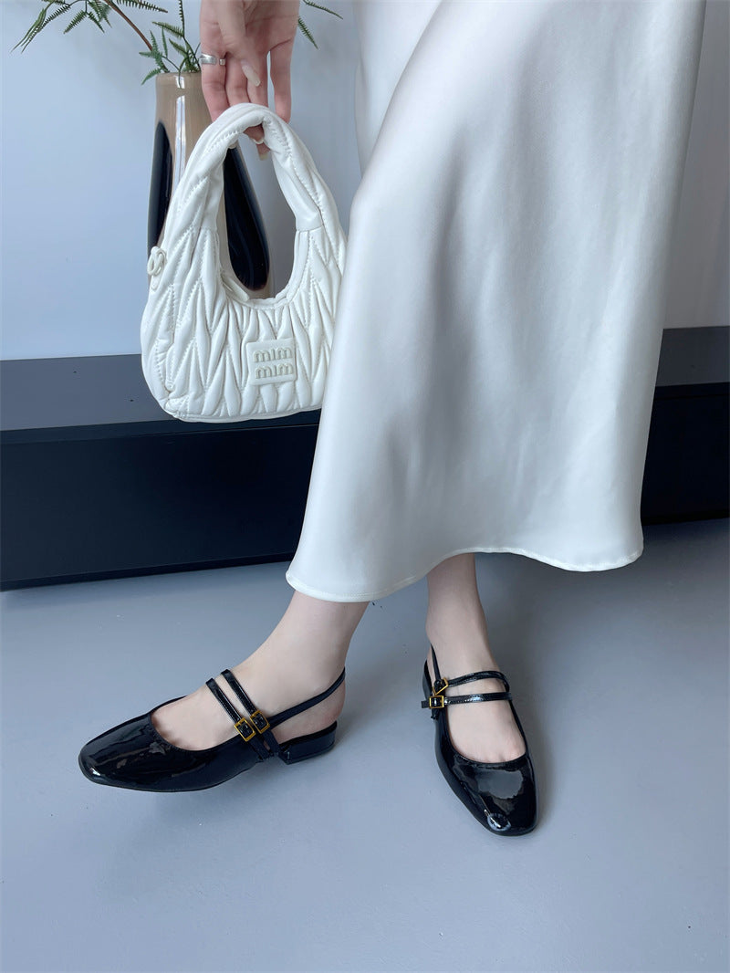 Women's Buckle Square Toe Leisure Semi-slippers Sandals