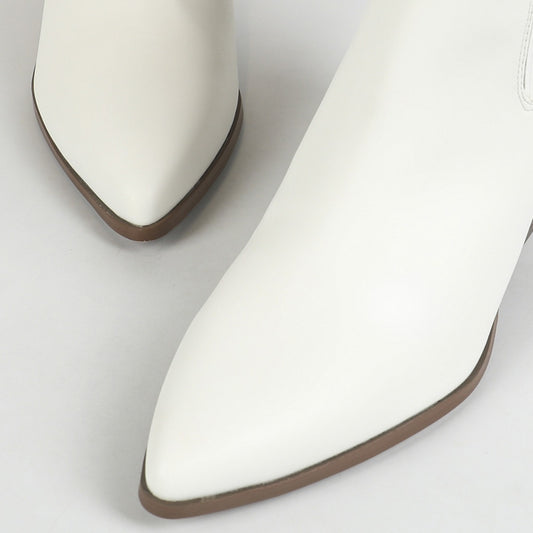 Stivaletti alla caviglia bianchi in PU comodi con tacco alto e punta a punta in tinta unita e tacco spesso