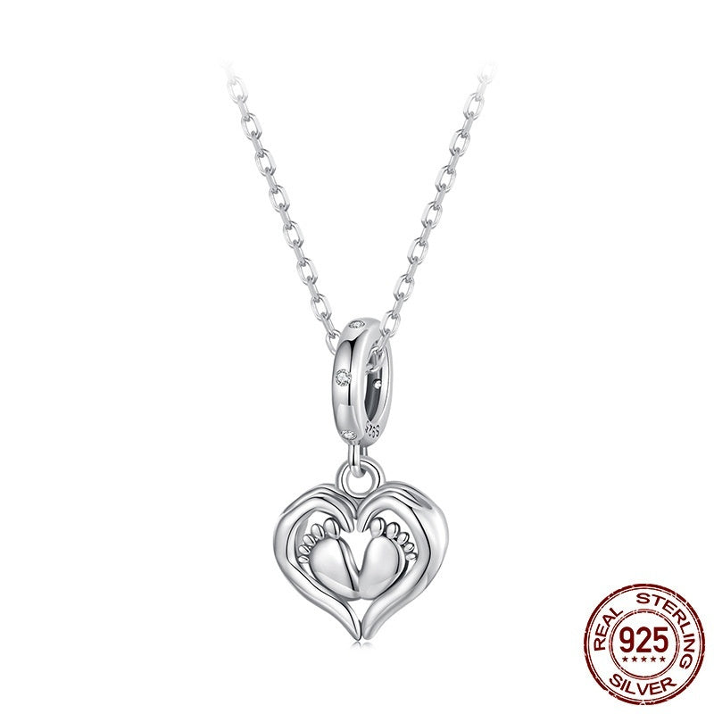 Guardian Pendant 925 Silver Creative Heart Footprints Beaded