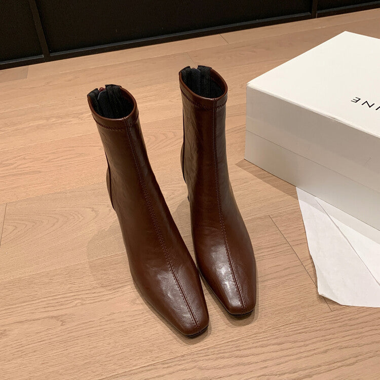 Rindsleder Stiefeletten mit hohem Absatz im französischen Stil für Damen