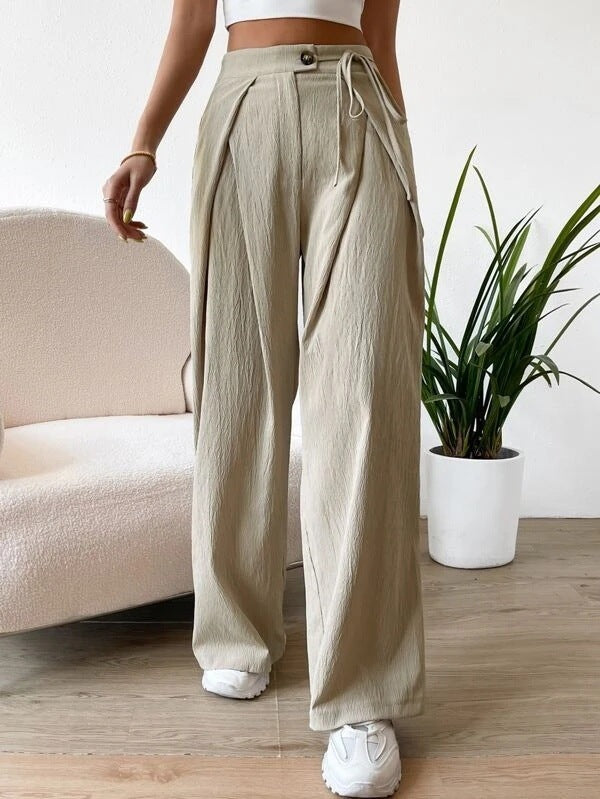 Pantaloni allacciati a vita alta, allacciati, patchwork, casual, gamba dritta